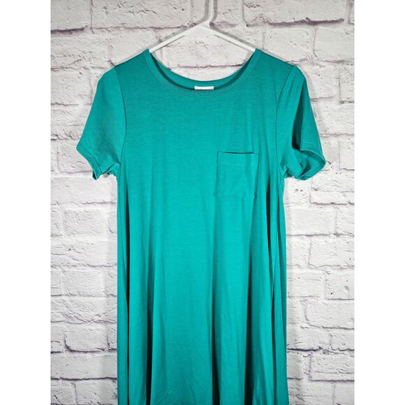LulaRoe Teal Women's Carly TShirt Dress Short Sleeve Size XS Front Pocket - Picture 7 of 7